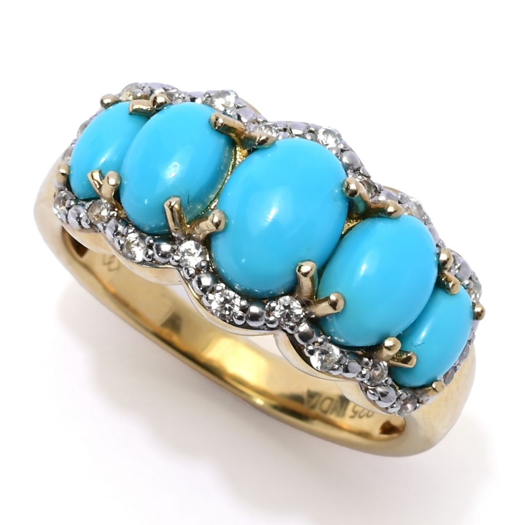 Gem Treasures Sleeping Beauty Turquoise & Zircon 5-Stone Graduated Ring by Steals