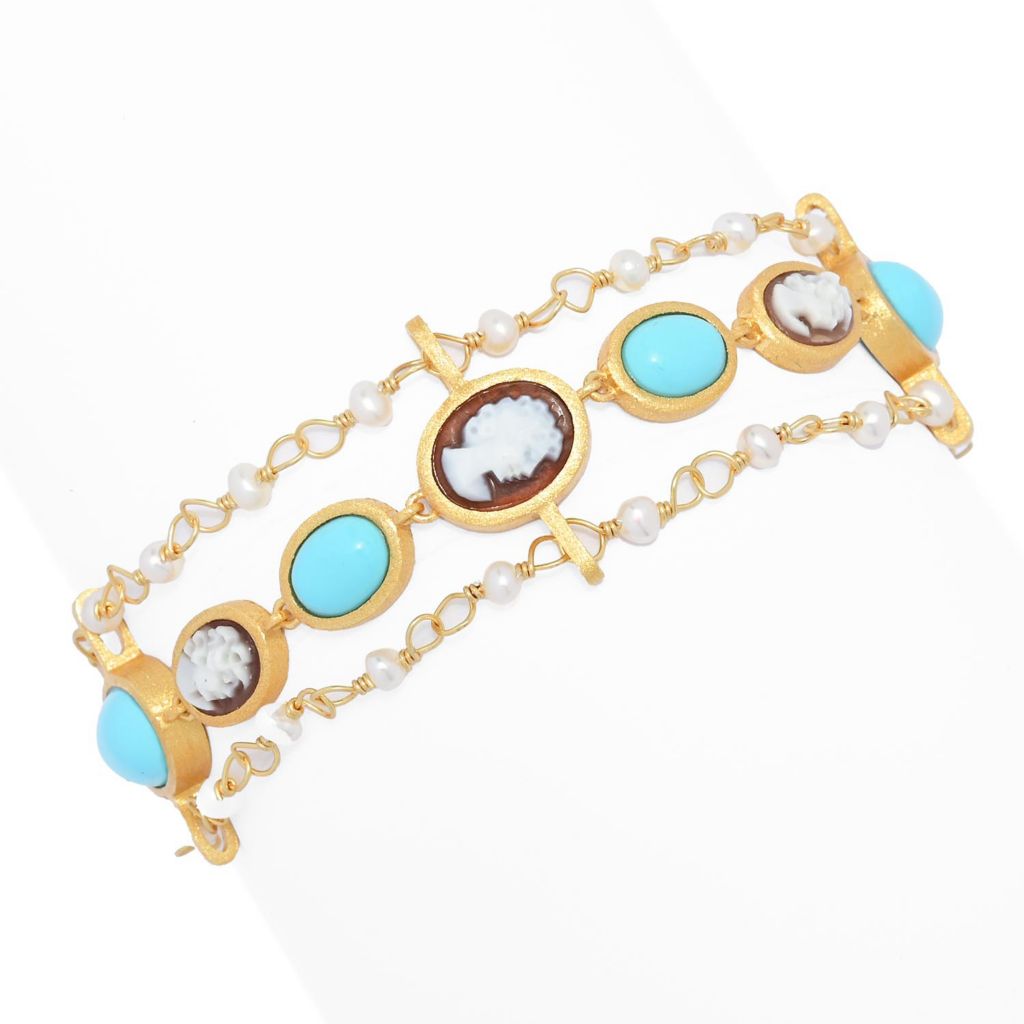 Cameo Italiano "Anastasia" Cameo, Choice of Gem & Cultured Pearl Bracelet by Steals