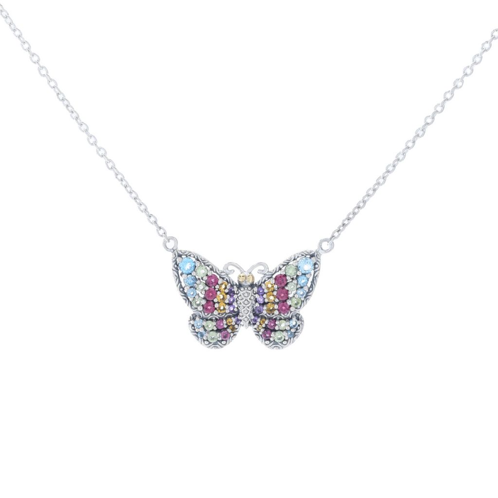 Artisan Silver by Samuel B. 1.18ctw Multi Gemstone Butterfly Necklace by Steals