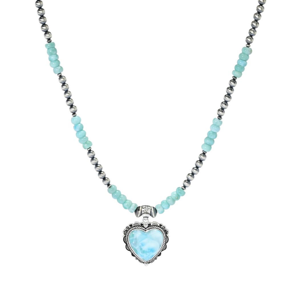 Southwest Elements 20x20mm Heart Shape Larimar & Navajo Pearl Beaded Necklace by Steals