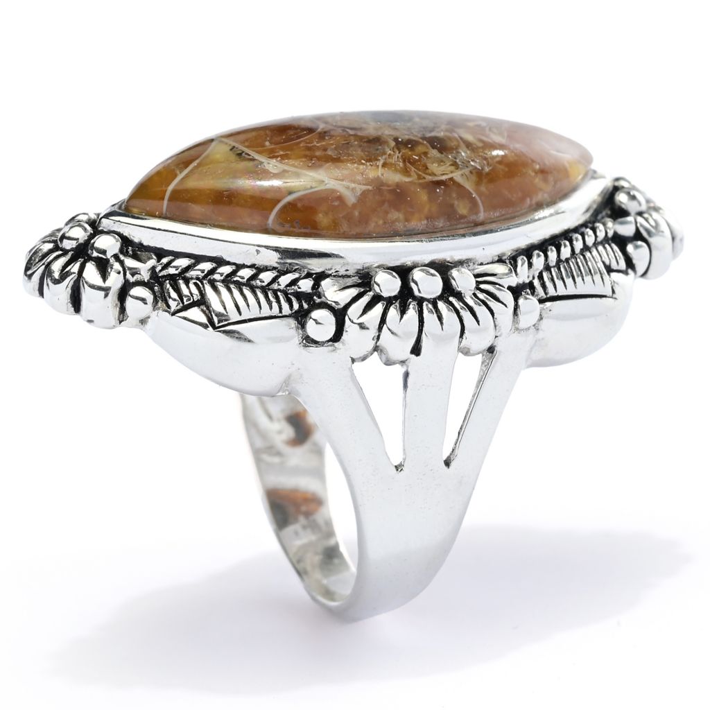 Southwest Elements Sterling Silver 24x12mm Marquise Shape Ammonite Shell Ring by Steals