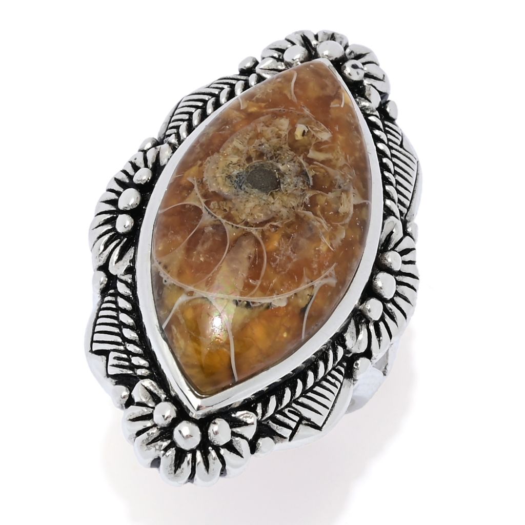 Southwest Elements Sterling Silver 24x12mm Marquise Shape Ammonite Shell Ring by Steals