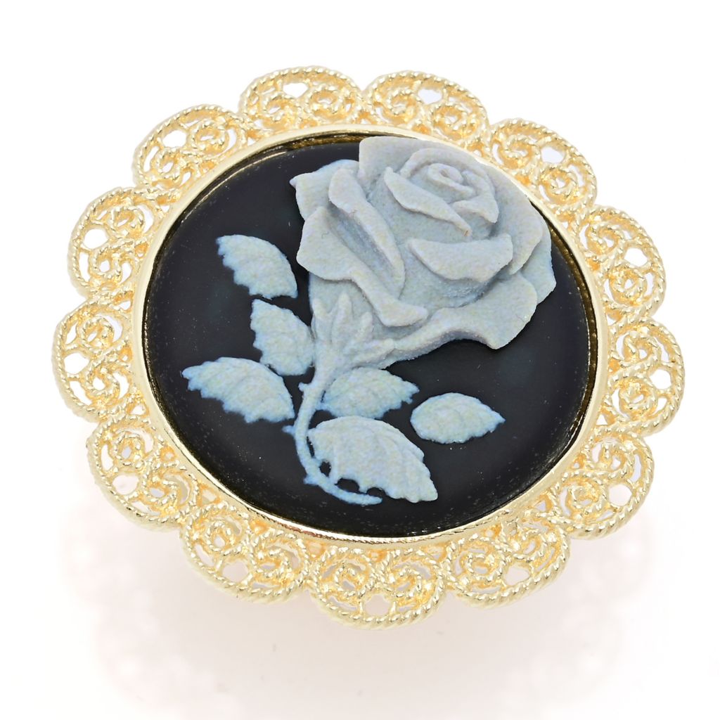 Graziella 23K Gold Plated Carved Rose Cameo Antiqued Frame Ring by Steals