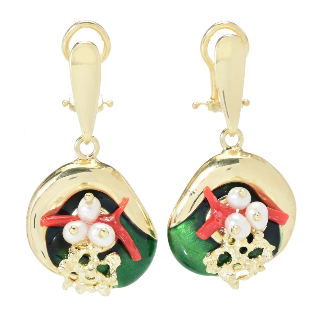 Graziella 23K Gold Plated Electroform Cultured Pearl Sea Life Earrings by Steals