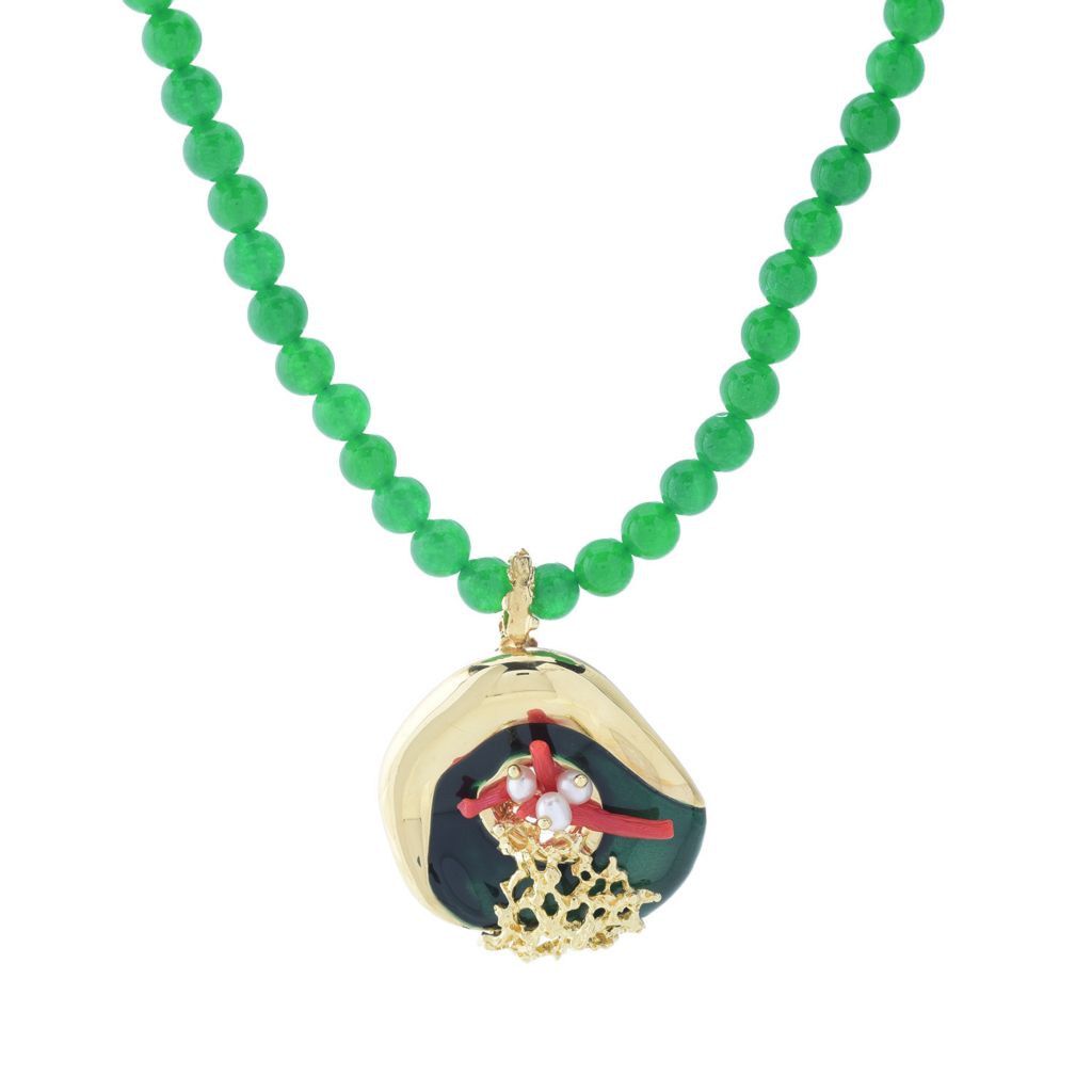 Graziella 23K Gold Plated Cultured Pearl & Green Quartz Sea Life Necklace by Steals