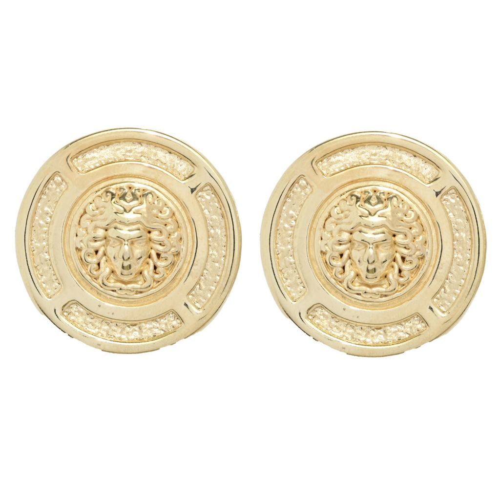 Graziella 23K Gold Plated Electroform Medusa Coin Stud Earrings by Steals