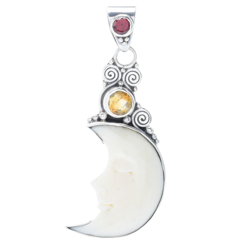 Artisan Silver by Samuel B. Choice of Multi Gem Carved Crescent Moon Pendant by Steals