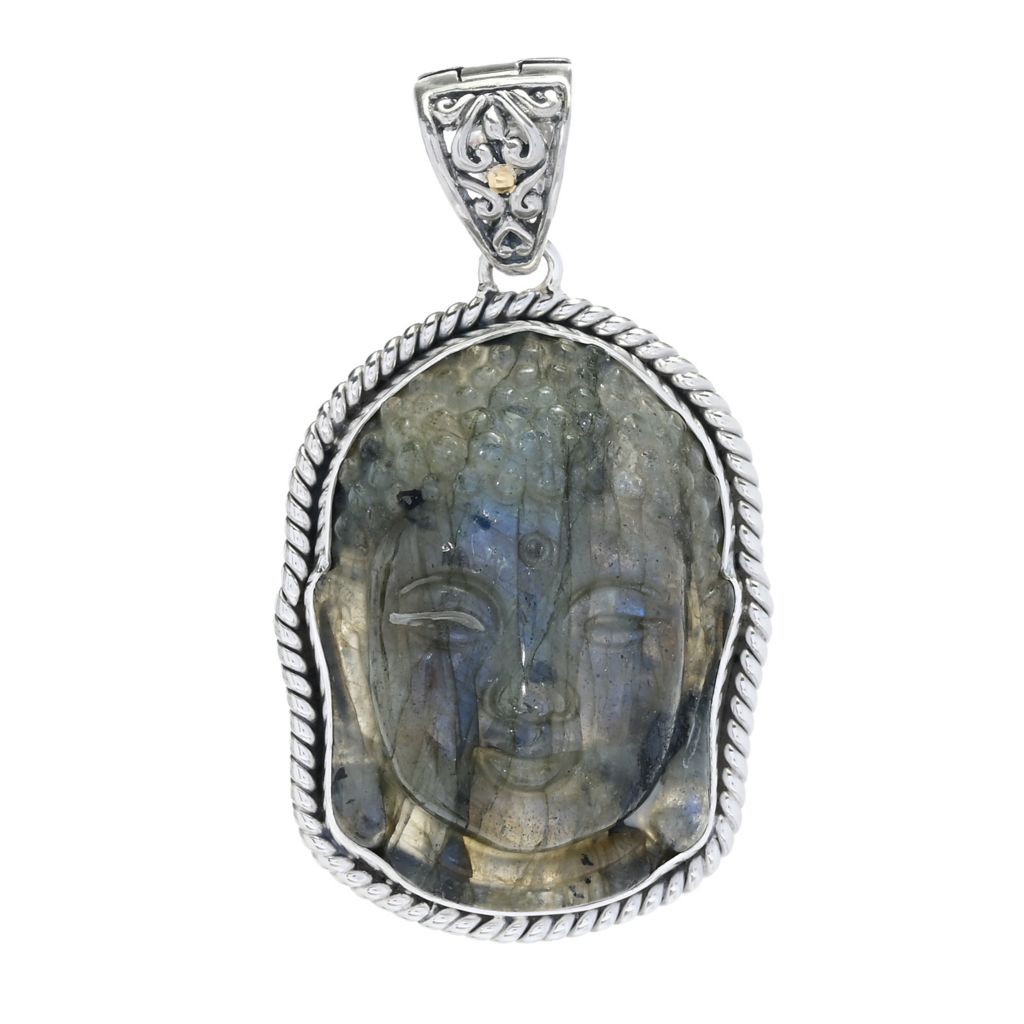 Artisan Silver by Samuel B. 30x22mm Carved Labradorite Buddha Head Pendant by Steals