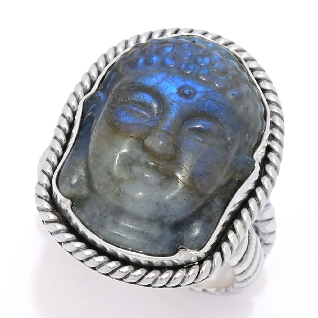 Artisan Silver by Samuel B. 22x16mm Carved Labradorite Buddha Head Ring by Steals