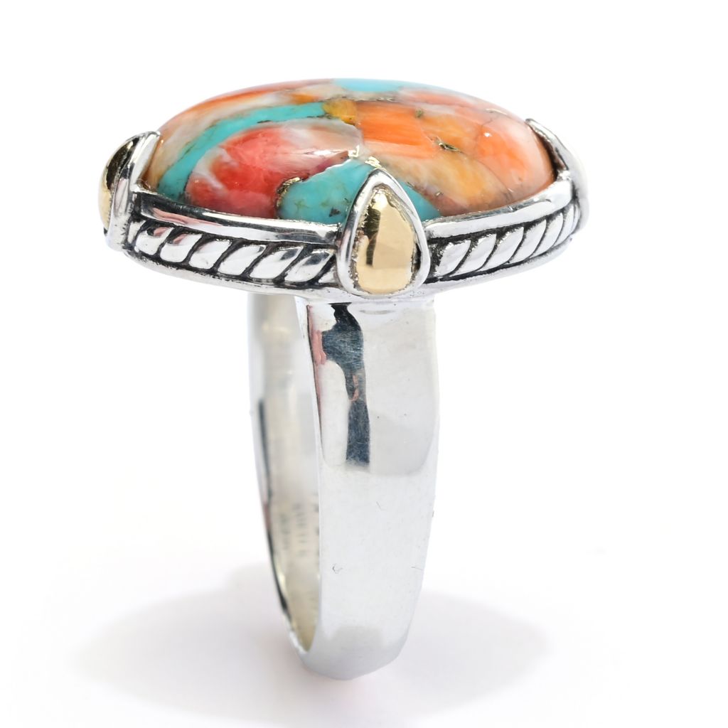 Artisan Silver by Samuel B. 18K Gold Accented Turquoise & Spiny Oyster Ring by Steals