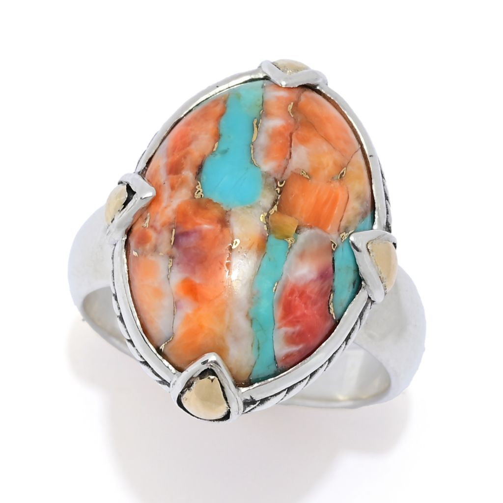 Artisan Silver by Samuel B. 18K Gold Accented Turquoise & Spiny Oyster Ring by Steals