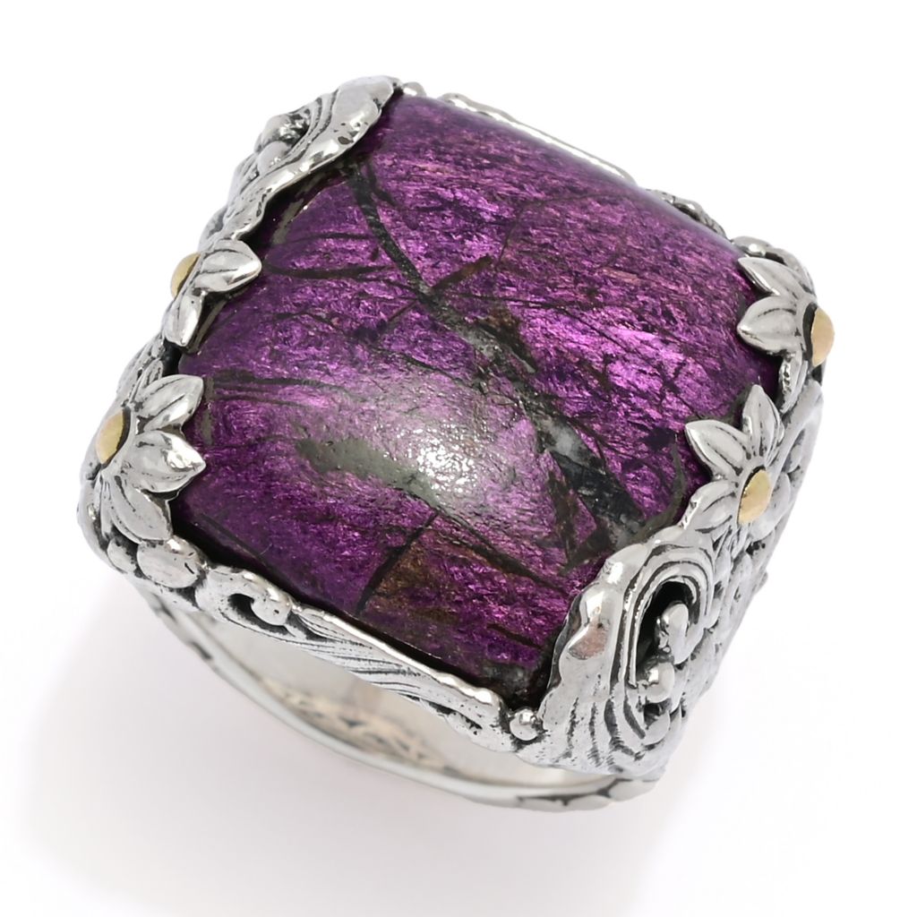 Artisan Silver by Samuel B. 18K Gold Accented 19x18mm Cushion Purpurite Ring by Steals