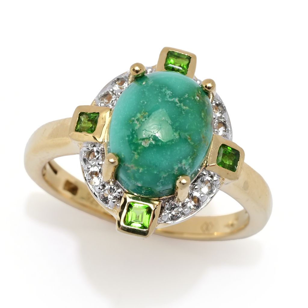 Gem Treasures 10x8mm Sonoran Gold Turquoise & Multi Gemstone Halo Ring by Steals