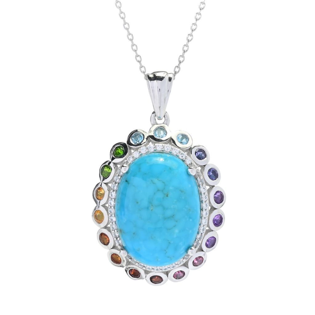 Gem Treasures 20x15mm Kingman Turquoise & Multi Gem Pendant w/ Chain by Steals