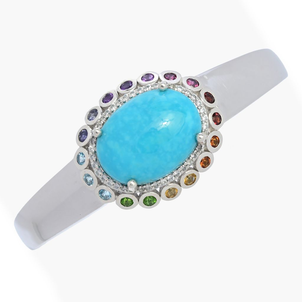 Gem Treasures 20x15mm Kingman Turquoise & Multi Gem Halo Cuff Bracelet by Steals