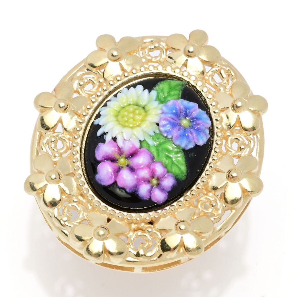 Graziella 23K Gold Plated Painted Floral Carved Resin Flower Ring by Steals
