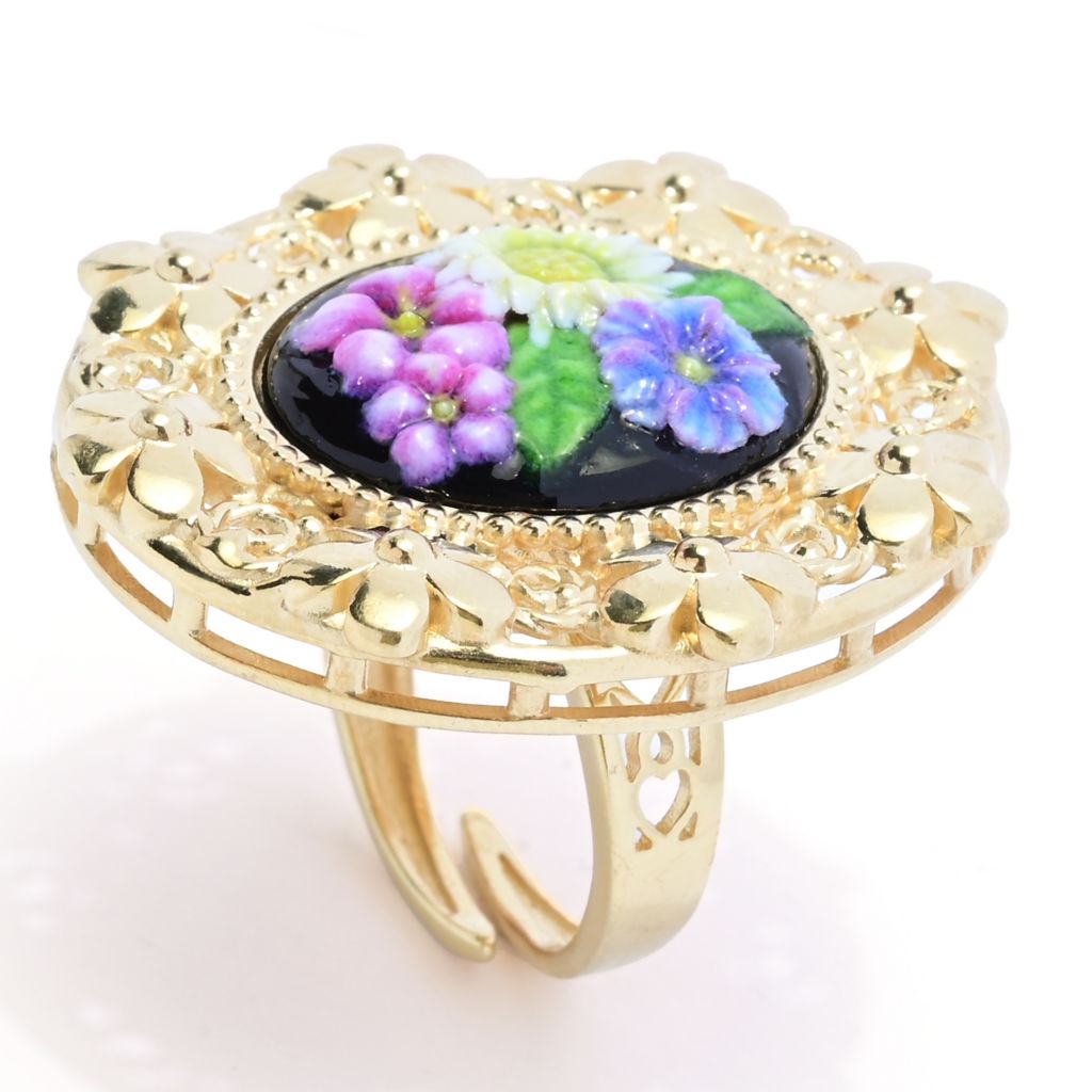 Graziella 23K Gold Plated Painted Floral Carved Resin Flower Ring by Steals