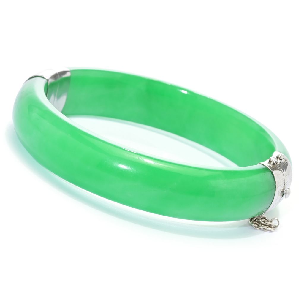 Far East Jewelry Sterling Silver 13-14mm Jade Choice of Size Bangle Bracelet by Steals