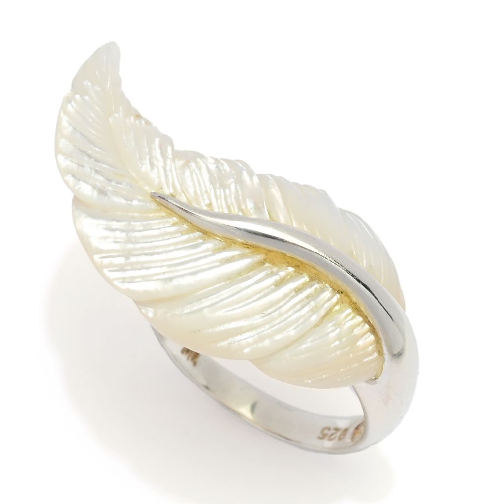 Far East Jewelry Sterling Silver 28x16mm Carved Mother-of-Pearl Feather Ring by Steals