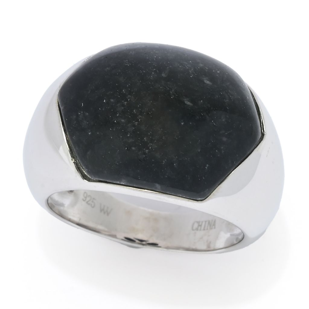 Far East Jewelry Sterling Silver 17x13mm Hexagon Charcoal Jade Ring by Steals