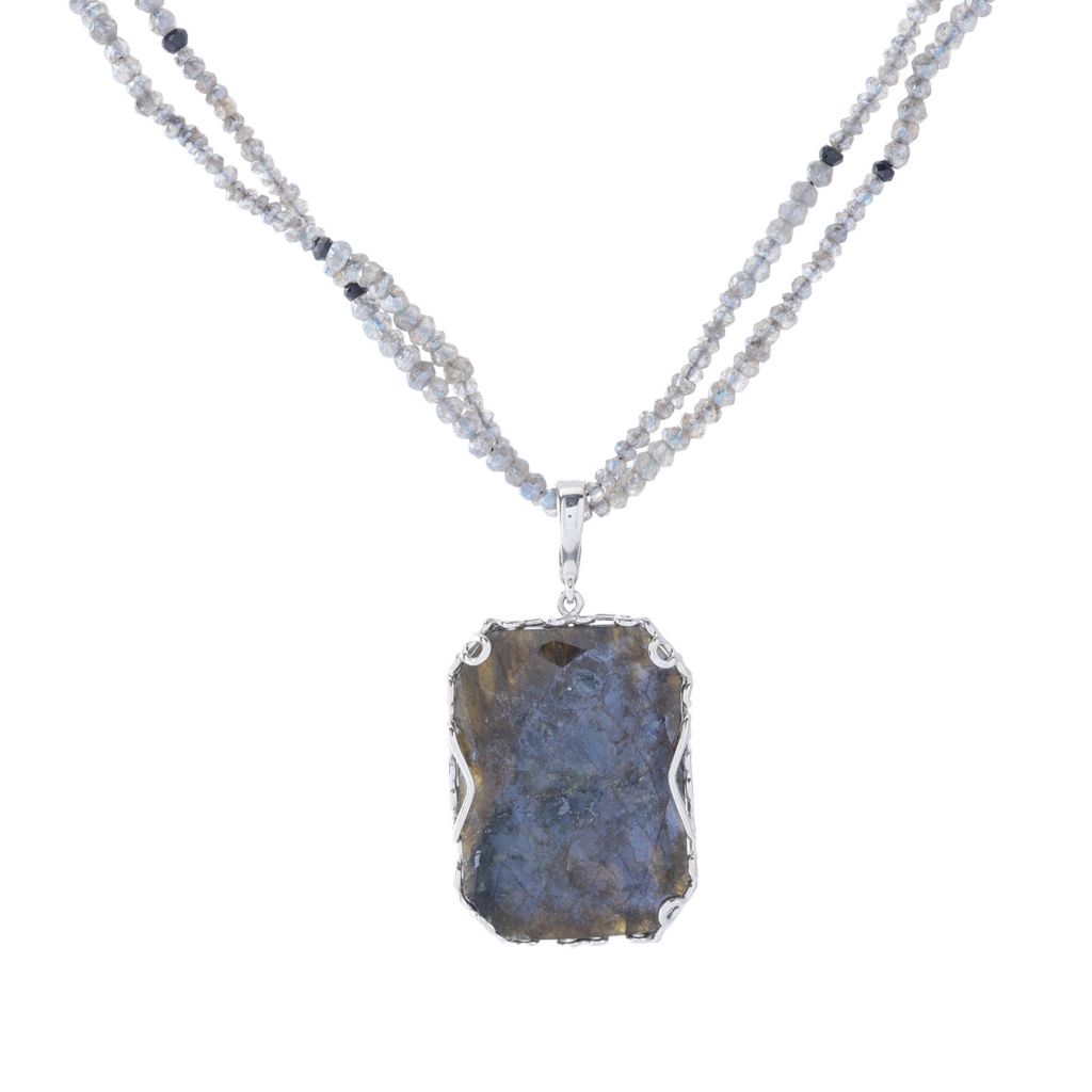 Far East Jewelry 36x26mm Reversible Labradorite Pendant Double Strand Necklace by Steals