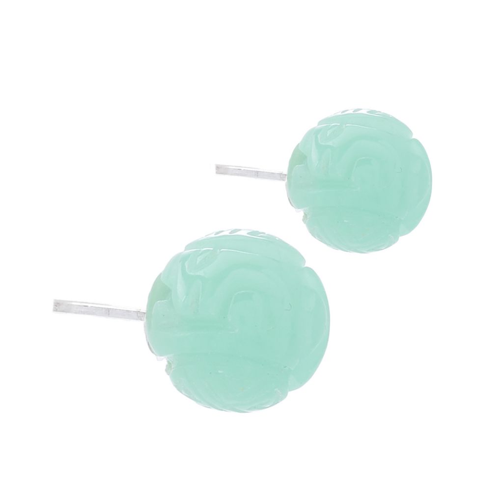 Far East Jewelry Sterling Silver 12mm Carved Dyed Jade Bead Stud Earrings by Steals