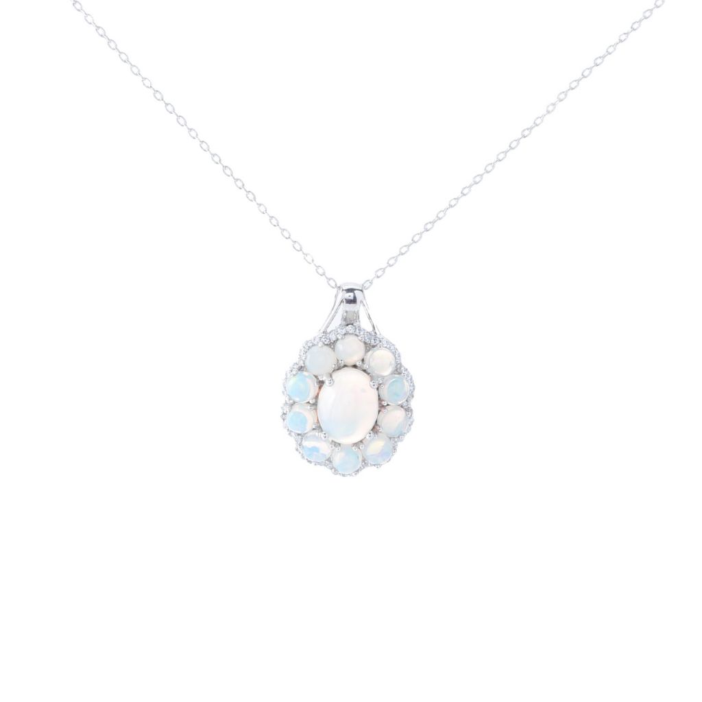 Gem Treasures 10x8mm Ethiopian Opal & White Zircon Pendant w/ Chain by Steals