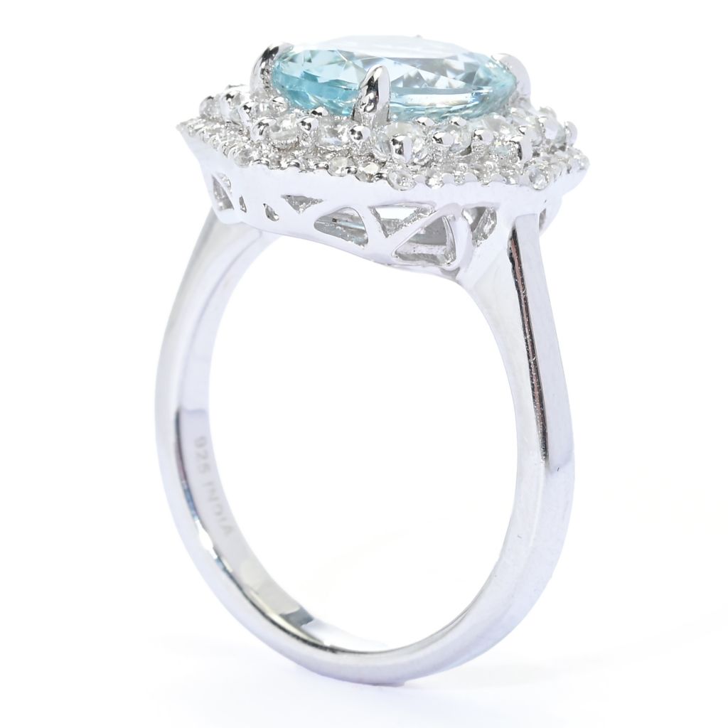 Gem Treasures Sterling Silver 3.30ctw Aquamarine & Zircon Halo Ring by Steals