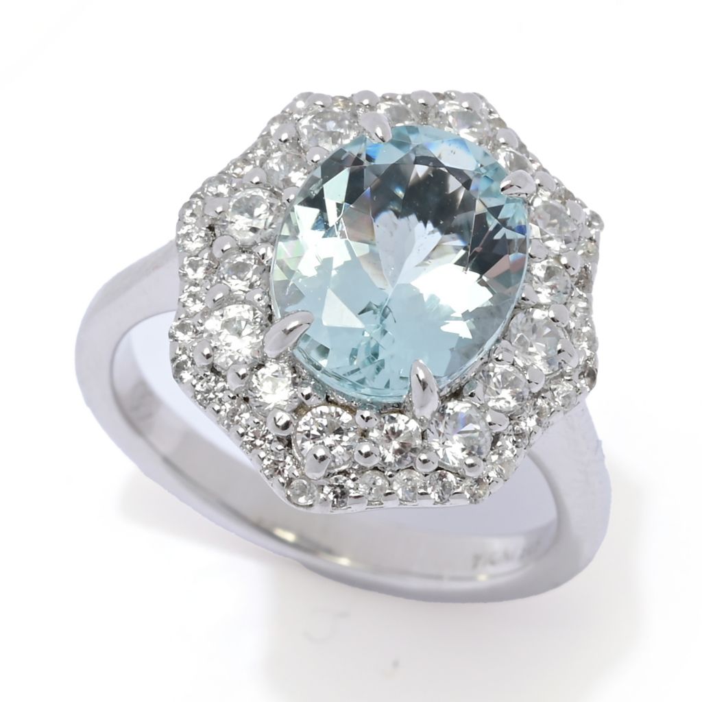 Gem Treasures Sterling Silver 3.30ctw Aquamarine & Zircon Halo Ring by Steals