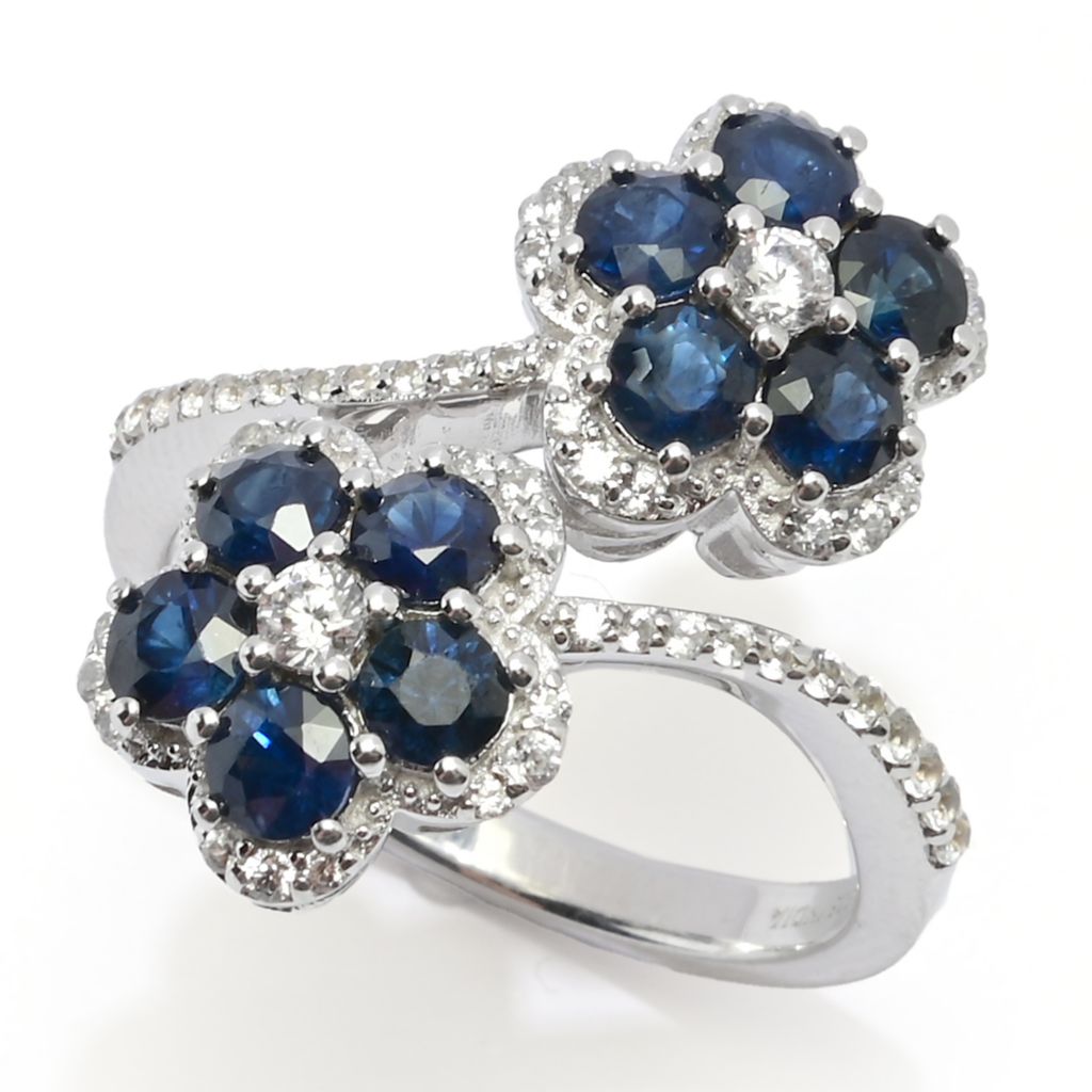 Gem Treasures 2.64ctw Australian Blue Sapphire & Zircon Flower Bypass Ring by Steals