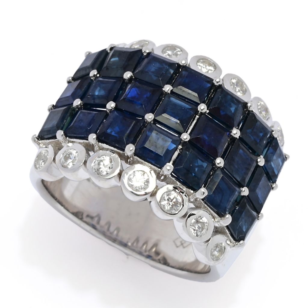 Gem Treasures 7.14ctw Australian Blue Sapphire & Zircon Triple Row Ring by Steals
