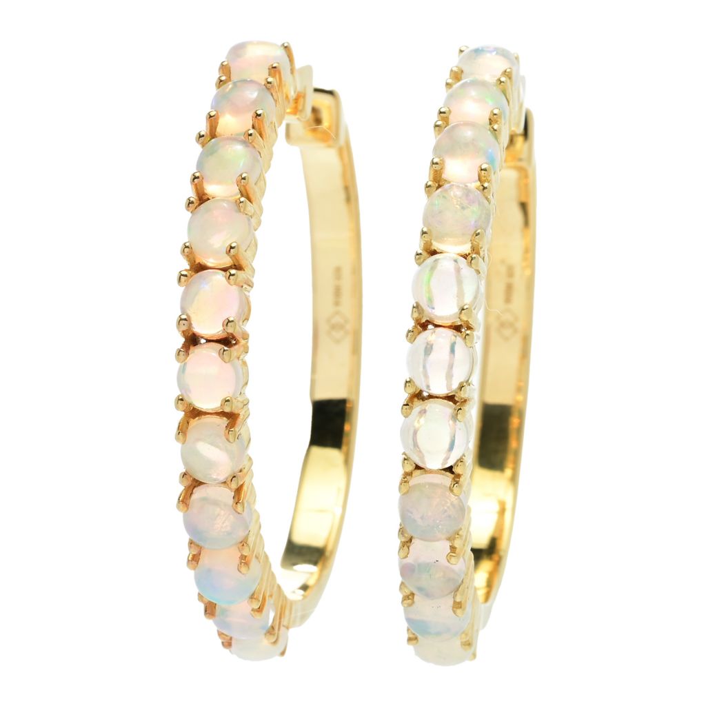 Gem Treasures 18K Vermeil or Sterling Silver Ethiopian Opal Hoop Earrings by Steals