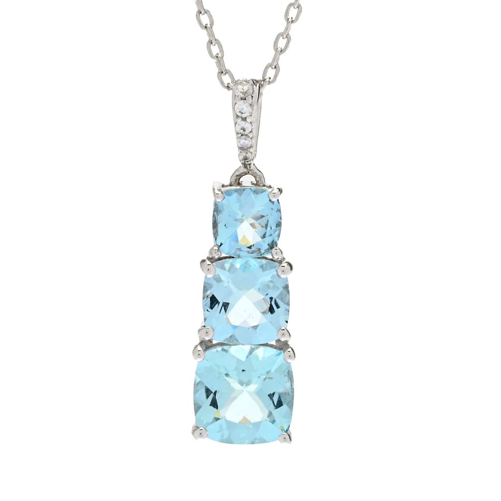 Gem Treasures 2.68ctw Aquamarine & Zircon 3-Stone Drop Pendant w/ Chain by Steals