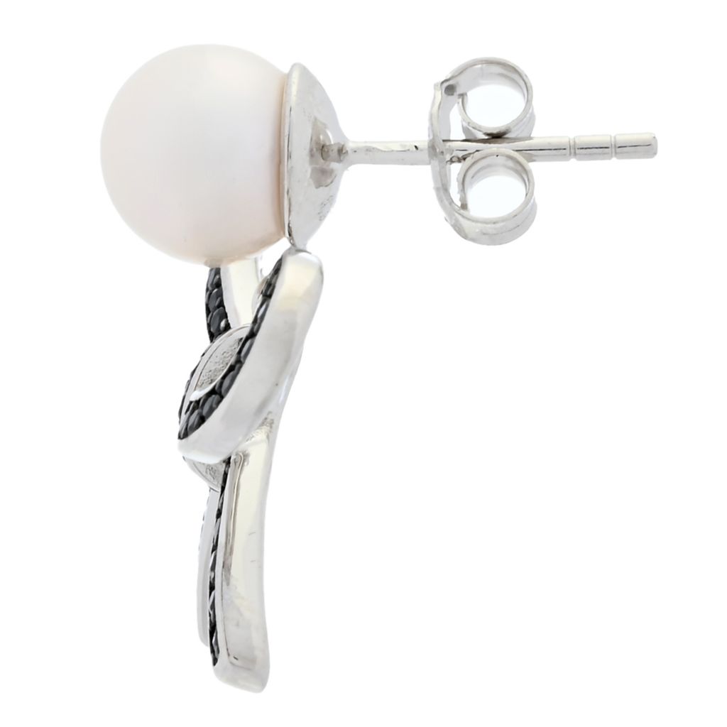 18K Gold Plated "Hollywood" Cultured Pearl & Black Spinel Bow Drop Earrings by Steals