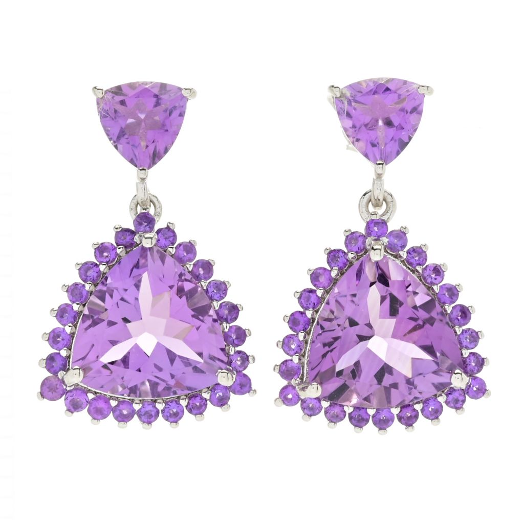 Platinum Plated "Hollywood" 13.38ctw Trillion Shape Brazilian Amethyst Earrings by Steals