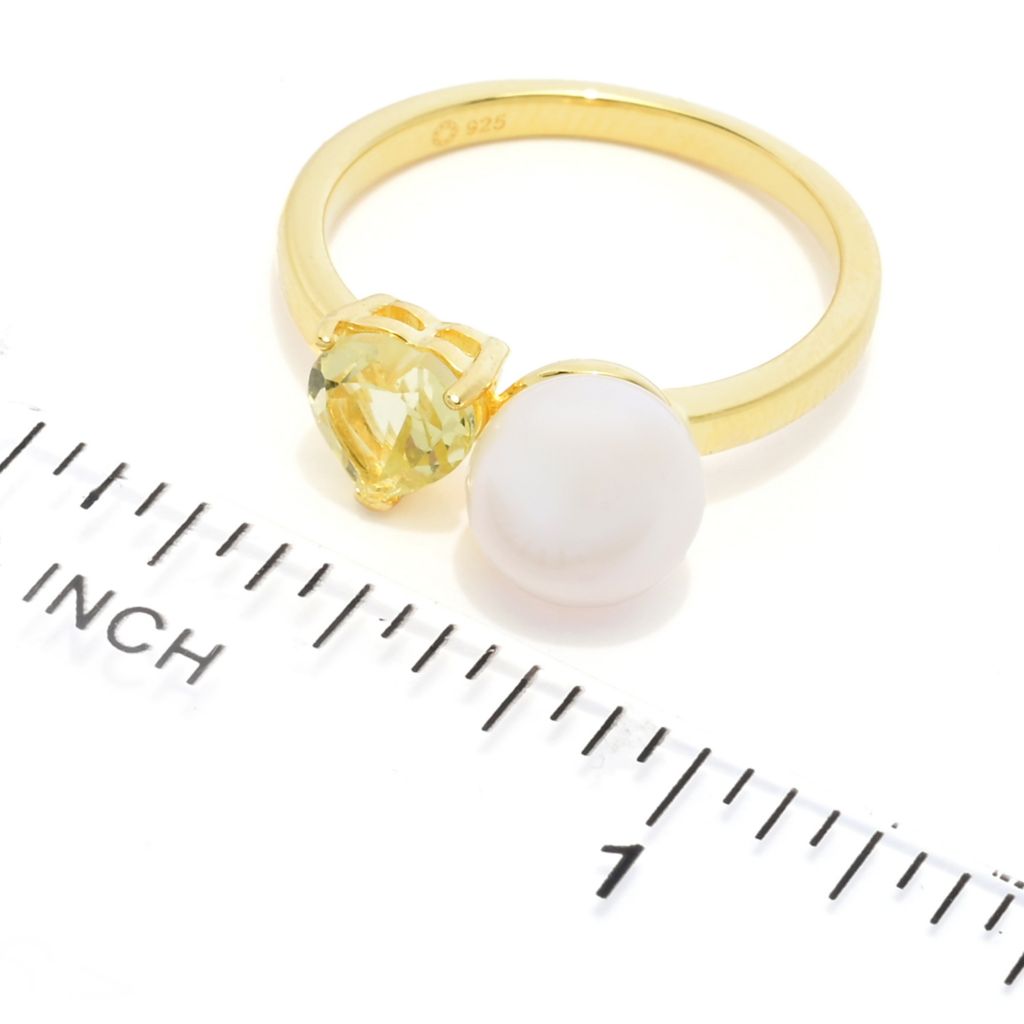 18K Gold Plated "Hollywood" Cultured Pearl & Heart Shape Gem "Toi et Moi" Ring by Steals