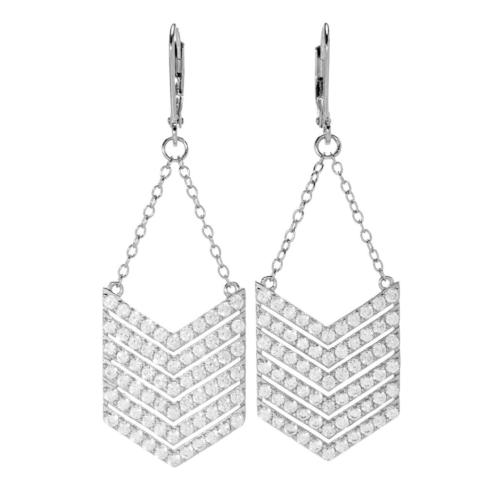 Platinum Plated "Hollywood" 4.75ctw White Zircon Multi Row Chevron Earrings by Steals