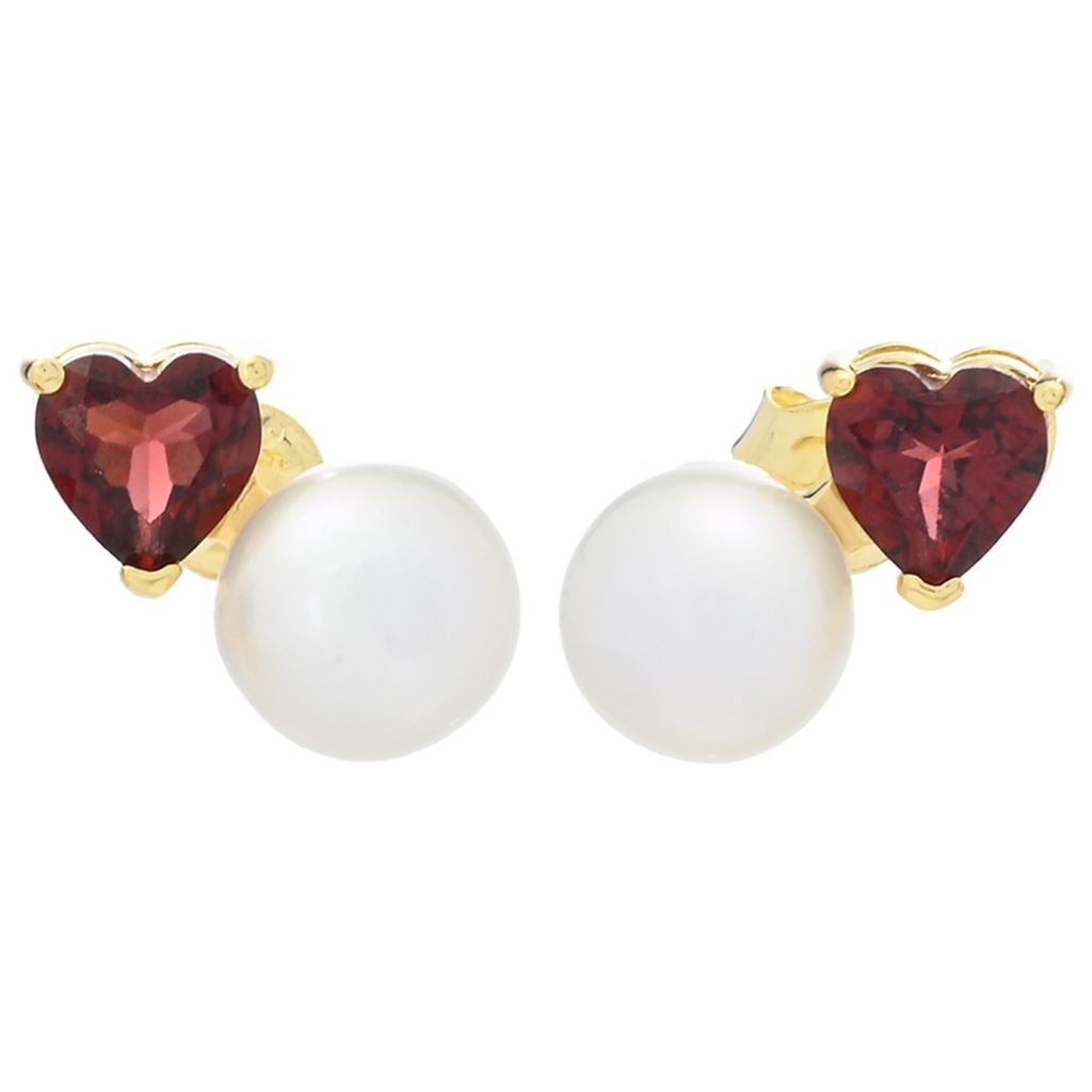 18K Gold Plated "Hollywood" Cultured Pearl & Gem "Toi et Moi" Stud Earrings by Steals