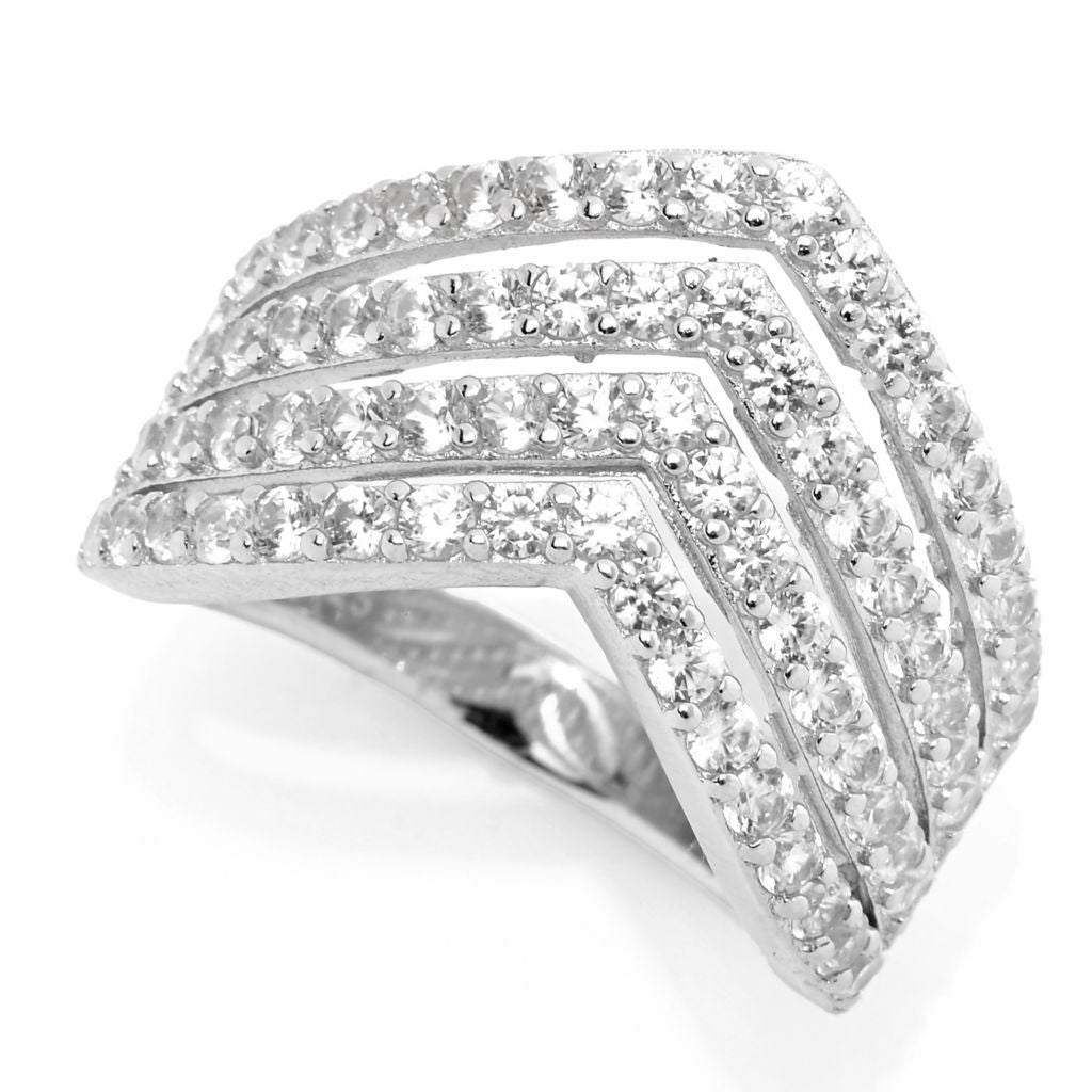 Platinum Plated "Hollywood" 2.44ctw White Zircon Multi Row Chevron Ring by Steals