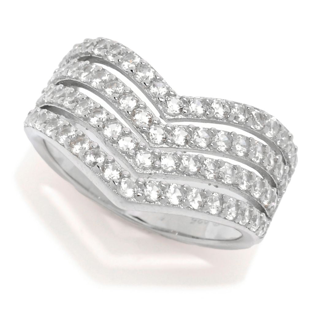 Platinum Plated "Hollywood" 2.44ctw White Zircon Multi Row Chevron Ring by Steals