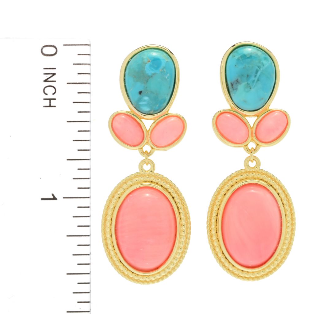 Elemental Gems 14x10mm Salmon Coral & Blue Mohave Turquoise Drop Earrings by Steals
