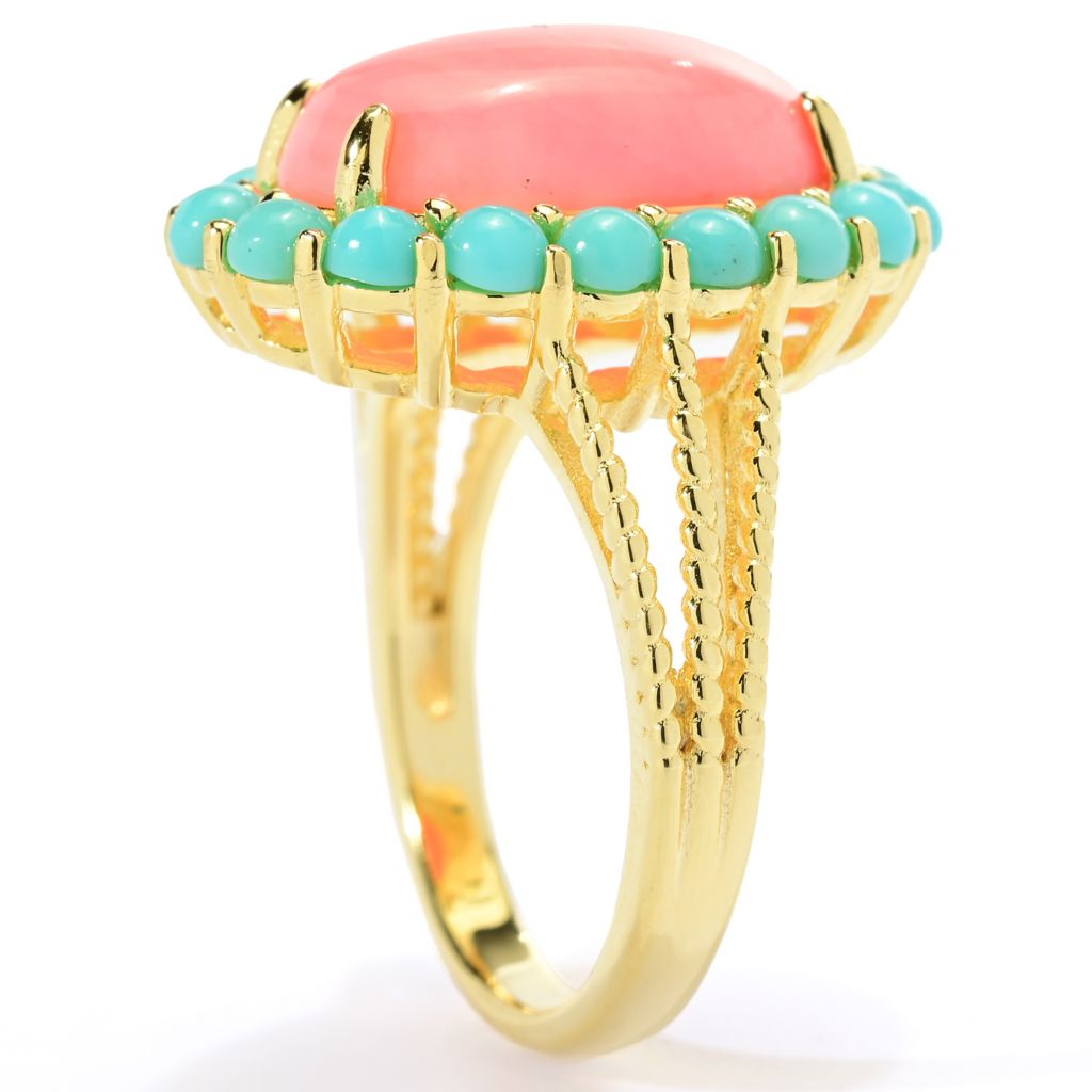Elemental Gems 18K Gold Plated Salmon Coral & Campitos Turquoise Ring by Steals