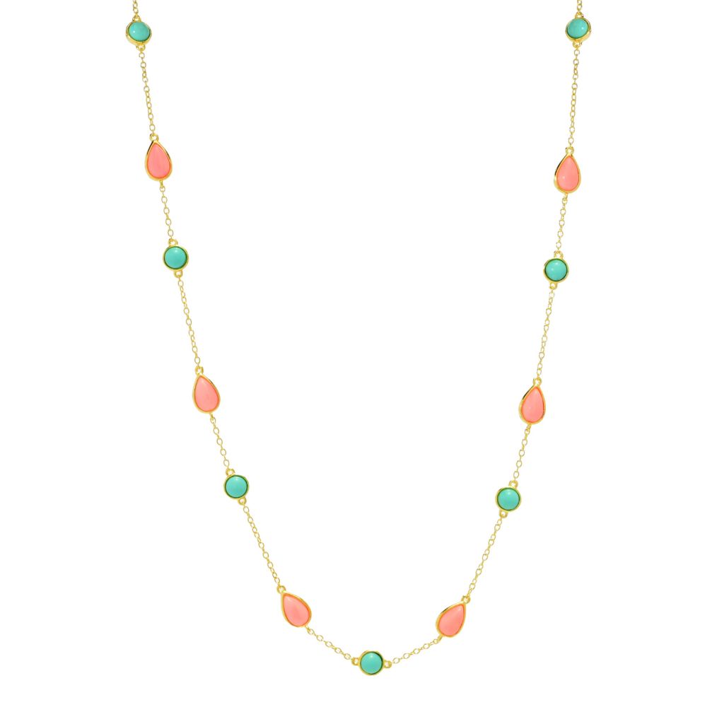 Elemental Gems Salmon Coral & Campitos Turquoise 20"+2" Station Necklace by Steals