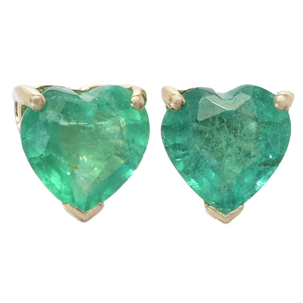 Gem Treasures 14K Gold 5mm Heart Shape Zambian Emerald Stud Earrings by Steals