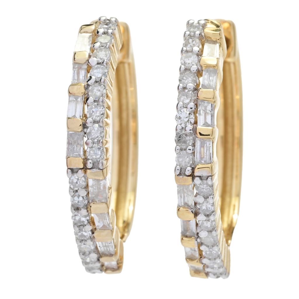 Diamond Treasures 0.35ctw Tapered Baguette & Round Diamond Hoop Earrings by Steals