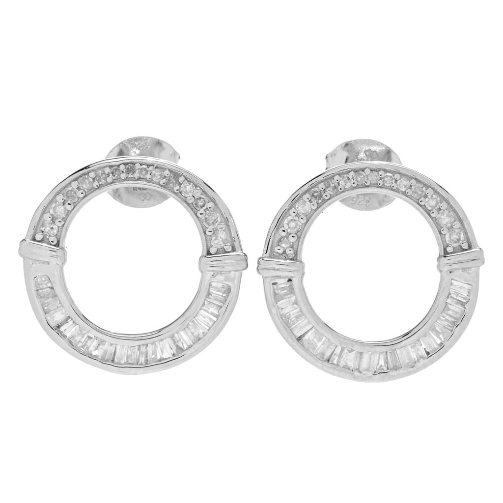 Diamond Treasures 0.61ctw Tapered Baguette & Round Diamond Hoop Earrings by Steals
