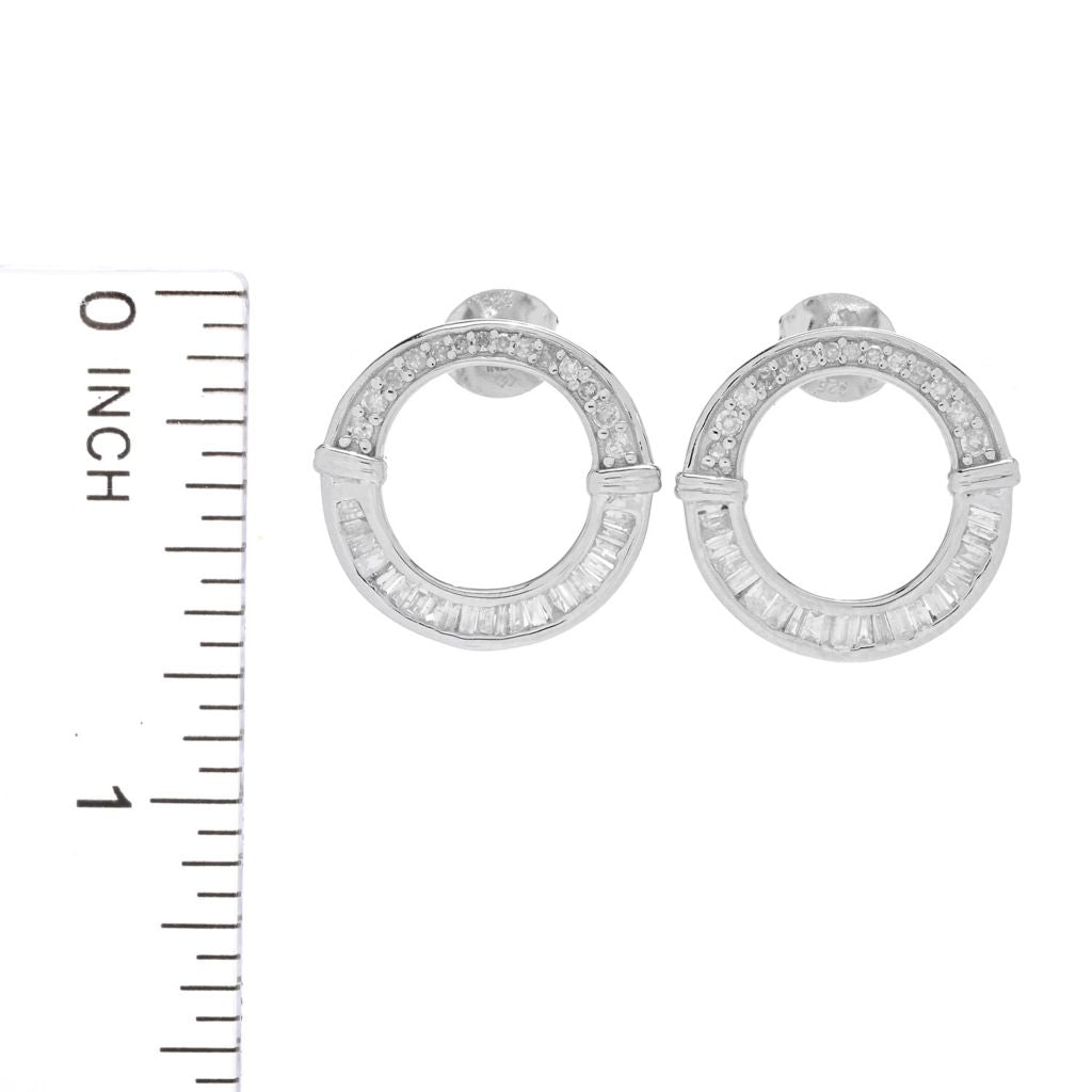 Diamond Treasures 0.61ctw Tapered Baguette & Round Diamond Hoop Earrings by Steals