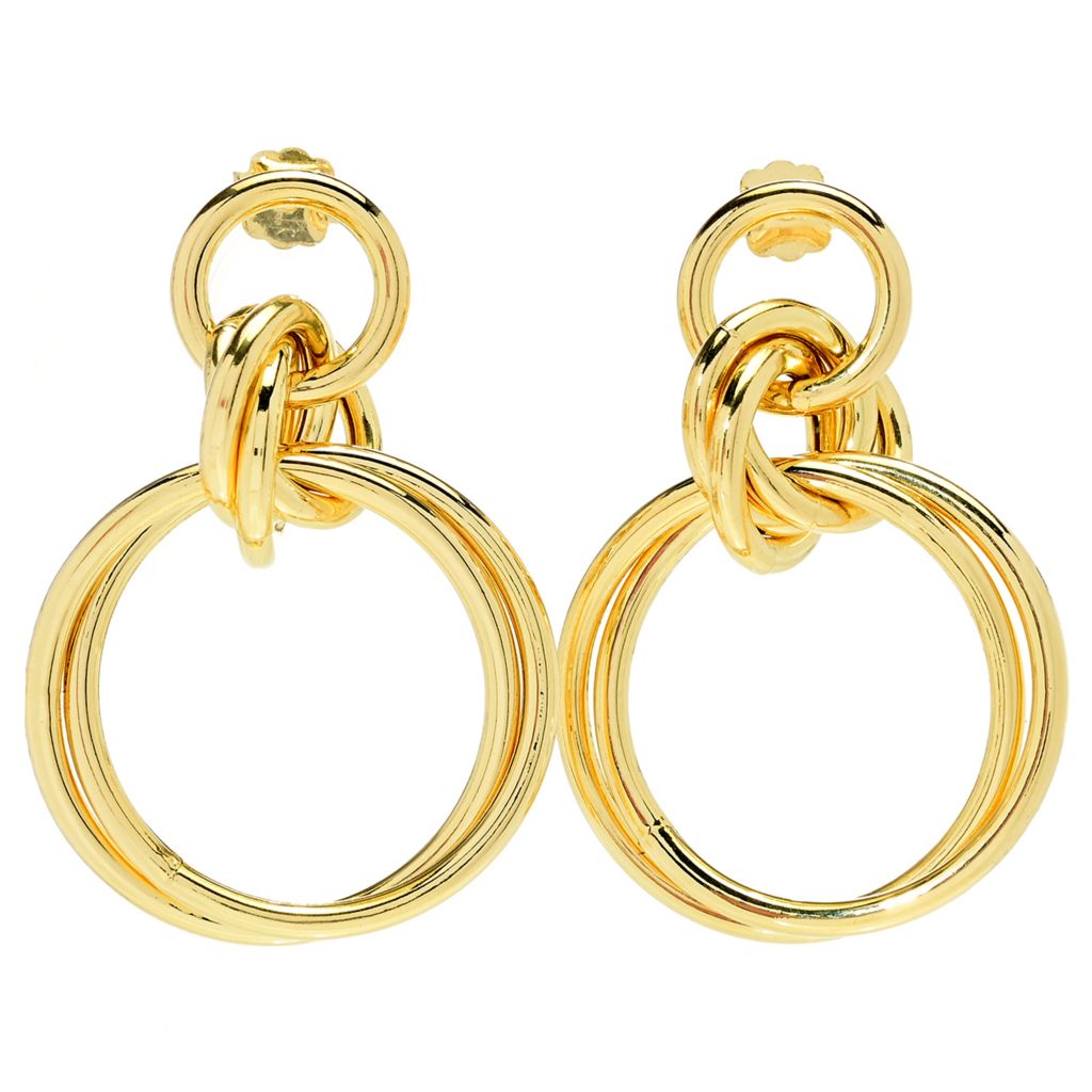 Toscana Italiana Gold, Platinum or Tri-color Plated Interlocking Hoop Drop Earrings by Steals