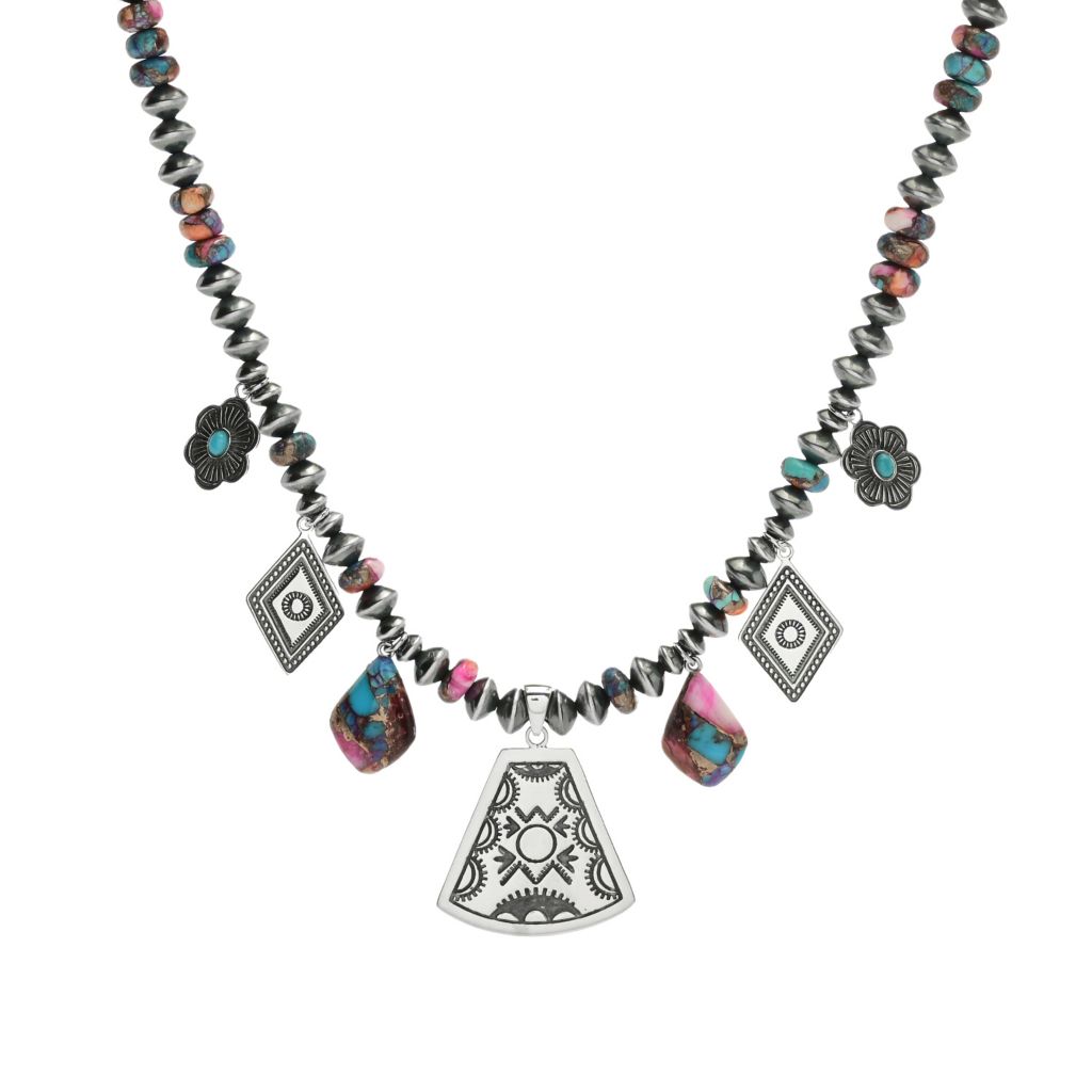 Southwest Elements "Statements" Purple Dahlia Kingman Turquoise Charm Necklace by Steals
