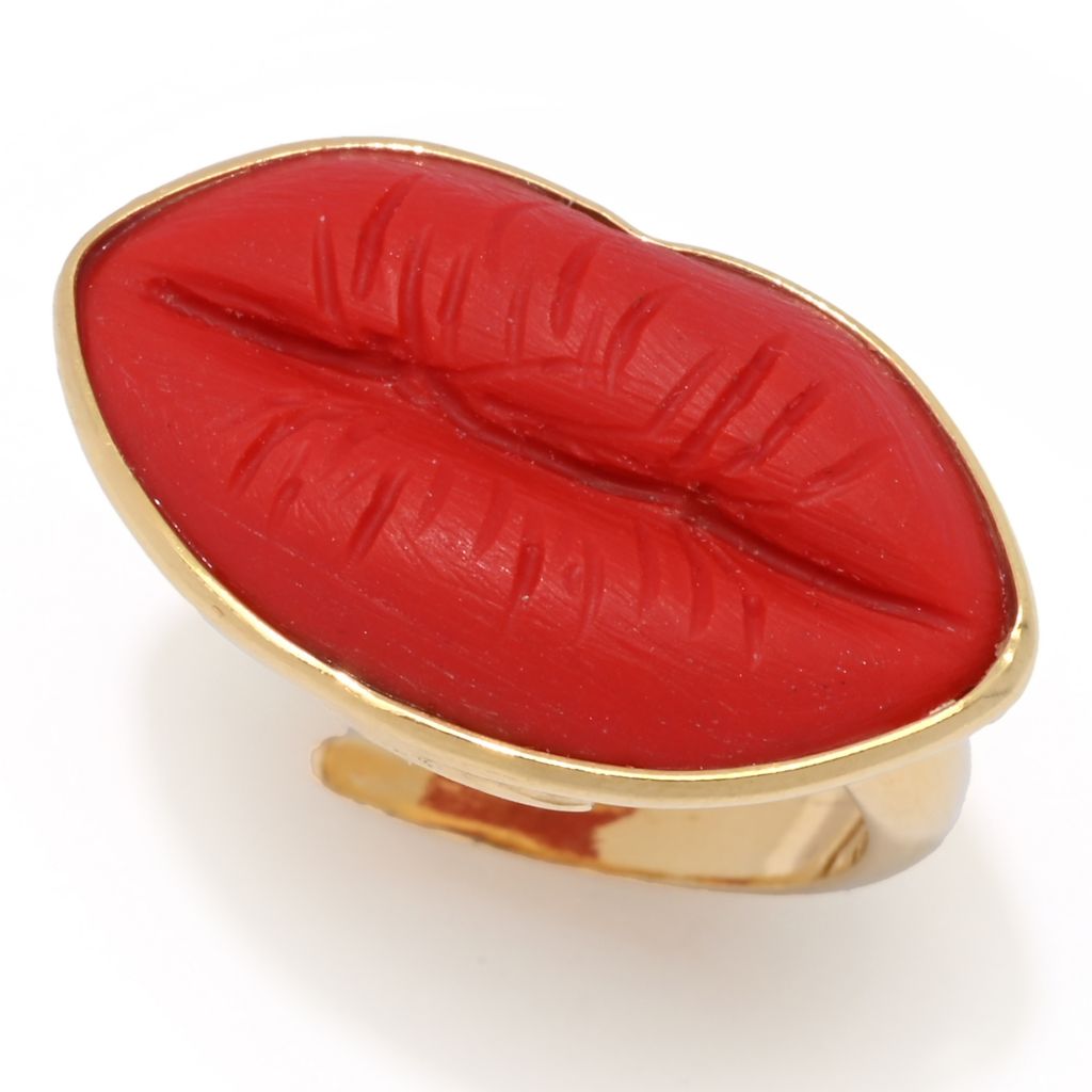 Bello Italiano 18K Gold Plated "Rossetto" Red Coral Lips Ring by Steals